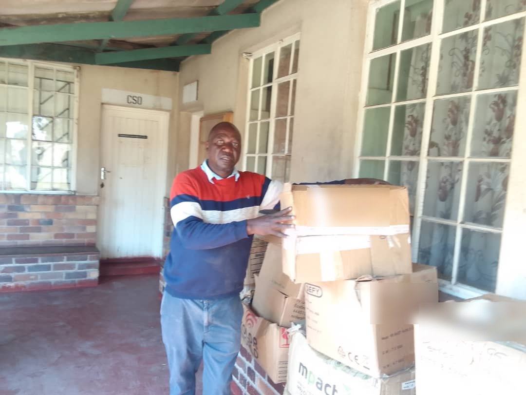 Boxes of donated books delivered for the community library in Hwange